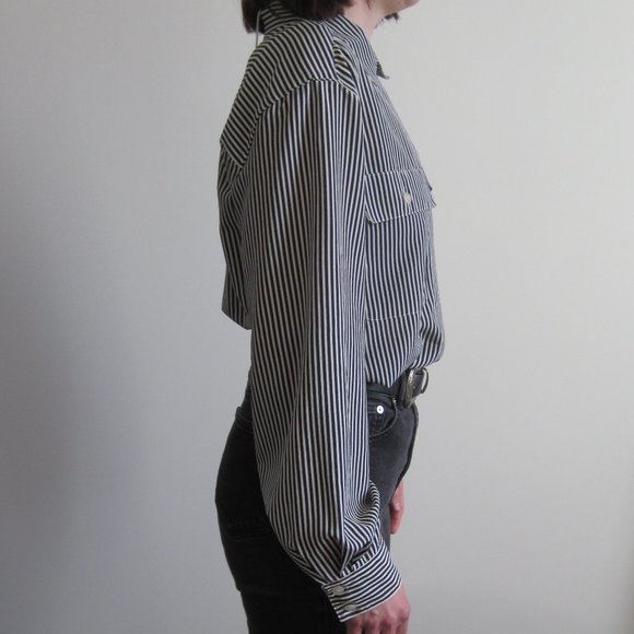Late 80s-early 90s navy & white striped button-up - Picture 2 of 6